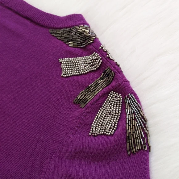 Marc Jacobs Y2K Beaded Fuchsia Wool Blend Cropped Cardigan Sweater | Size S/M* - Picture 8 of 13